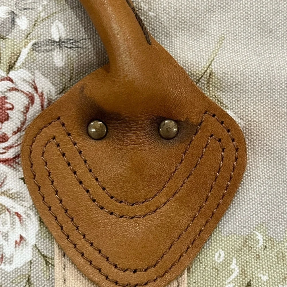L.L. Bean Cream Floral Tote Bag Brown Handles
